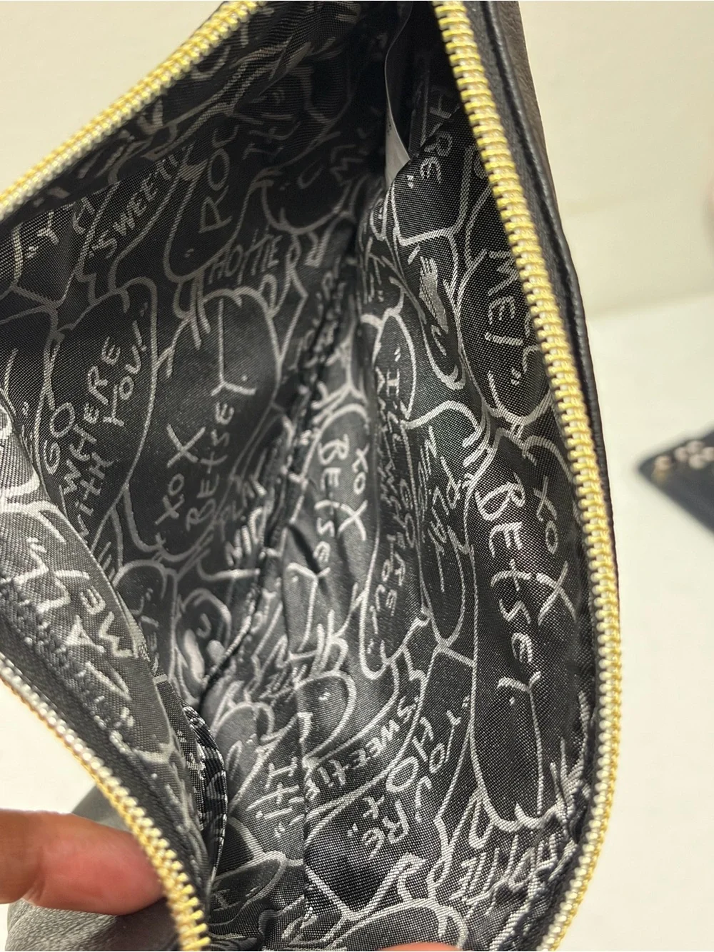 NWOT Betsey Johnson Black Leather Zip Clutch/make up case